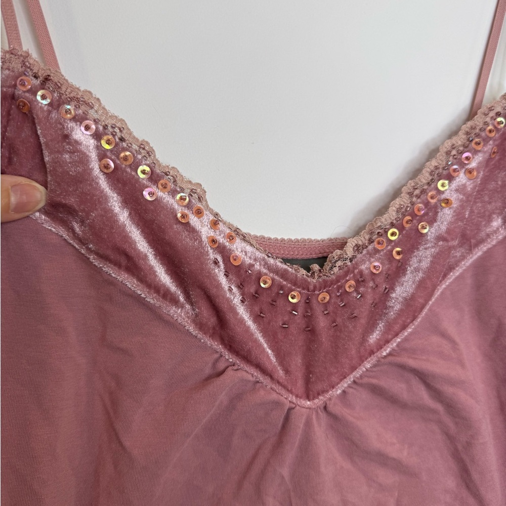 Vintage Mexx Blush Sequin velvet trim Camisole Top size small - Picture 3 of 6